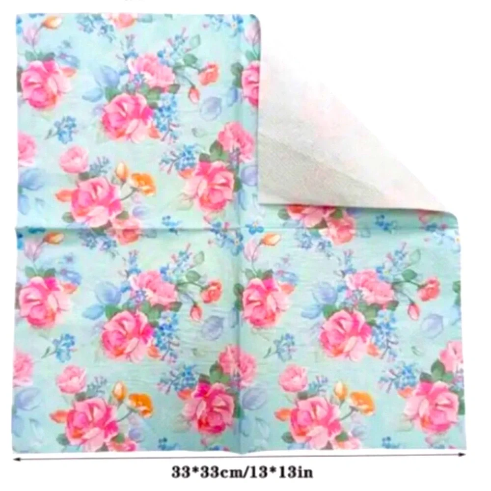 Pink Peony Blue Floral Pattern Luncheon Napkins, 20-ct